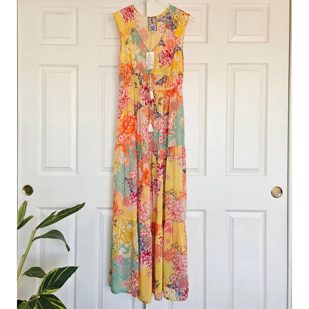 Johnny Was Maje Sleeveless Tiered Floral-Print Maxi Dress Small NEW Butterfly - Picture 4 of 12